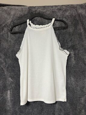 White Scallop-Trim Halter Tank Top - Women